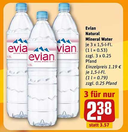 Evian Natural Mineral Water 3 x 1,5-l-Fl.