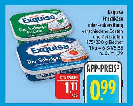 Exquisa Frischkäse oder -zubereitung, verschiedene Sorten