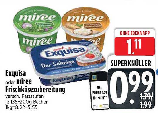 Exquisa oder miree Frischkäsezubereitung verschiedene Fettstufen 135-200g Becher