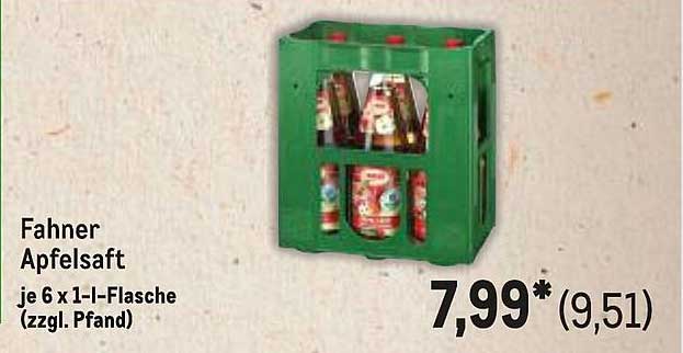 Fahner Apfelsaft je 6 x 1-l-Flasche (zzgl. Pfand)