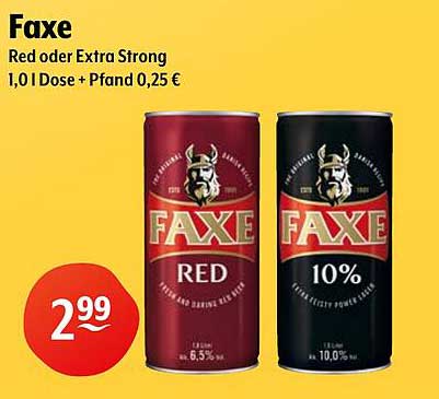 Faxe Red oder Extra Strong 1,0 l Dose