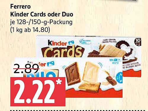 Ferrero Kinder Cards oder Duo 128-/150-g-Packung