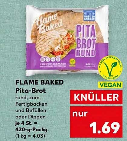 FLAME BAKED Pita-Brot rund, zum Fertigbacken und Befüllen oder Dippen