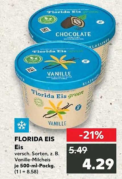 FLORIDA EIS - Verschiedene Sorten wie Vanille und Chocolate
