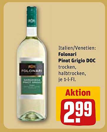 Folonari Pinot Grigio DOC, trocken, halbtrocken, je 1-L-Fl.