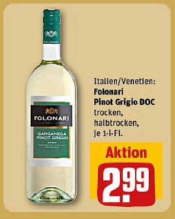 Folonari Pinot Grigio DOC trocken, halbtrocken, je 1-l-Flasche