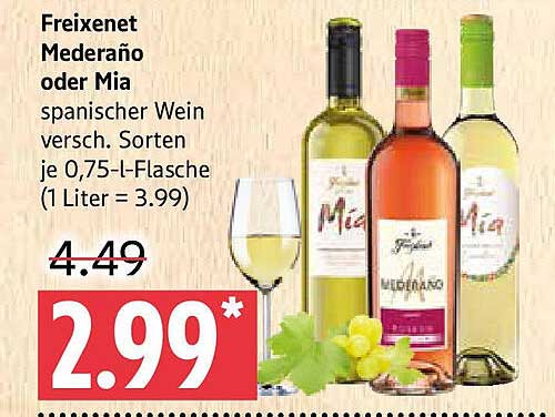Freixenet Mederaño oder Mia, spanischer Wein 0,75-l-Flasche