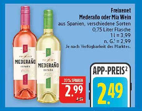 Freixenet Mederaño oder Mia Wein aus Spanien, verschiedene Sorten