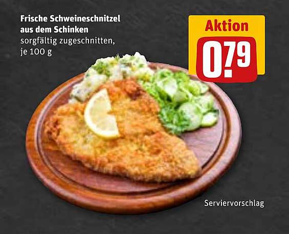 Frische Schweineschnitzel aus dem Schinken, sorgfältig zugeschnitten, je 100 g