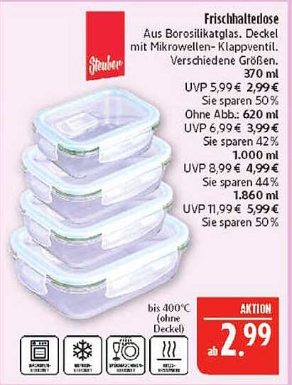Frischhaltedose aus Borosilikatglas mit Mikrowellen-Klappventil
