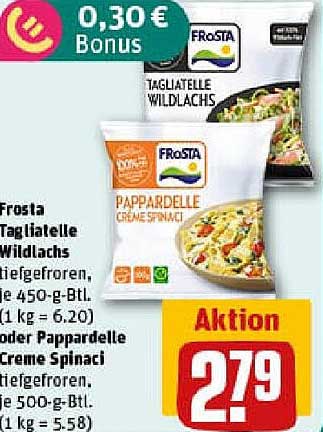 Frosta Tagliatelle Wildlachs oder Pappardelle Creme Spinat