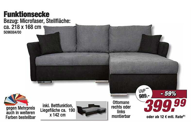 Funktions-Ecksofa mit Bettfunktion und in weiteren Farben bestellbar