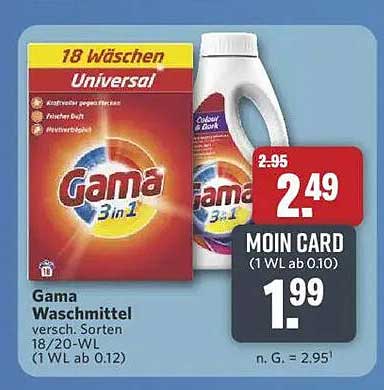 Gama Waschmittel 3in1 für 1,99 € mit Moin Card