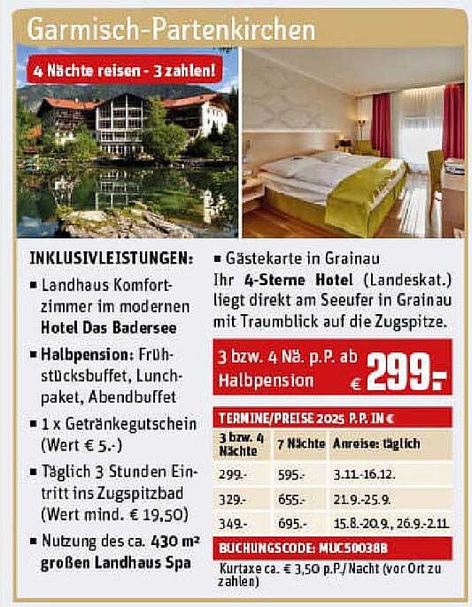 Garmisch-Partenkirchen – 4 Nächte reisen – 3 zahlen!