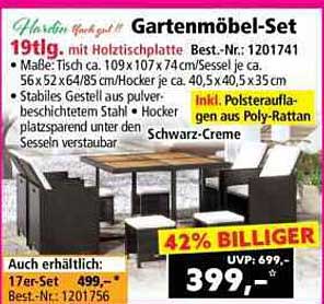 Gartenmöbel-Set 19tlg. mit Holz Tischplatte - Schwarz-Creme