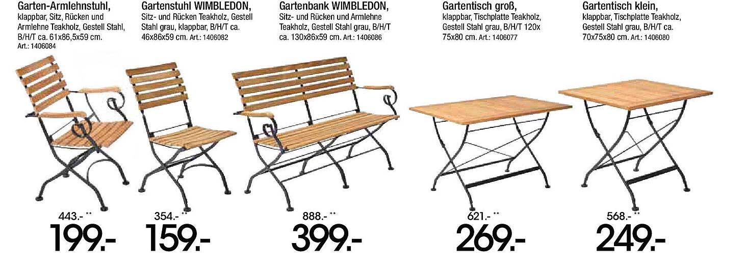 Gartenstuhl WIMBLEDON, Sitz- und Rücken Teakholz, Gestell Stahl grau