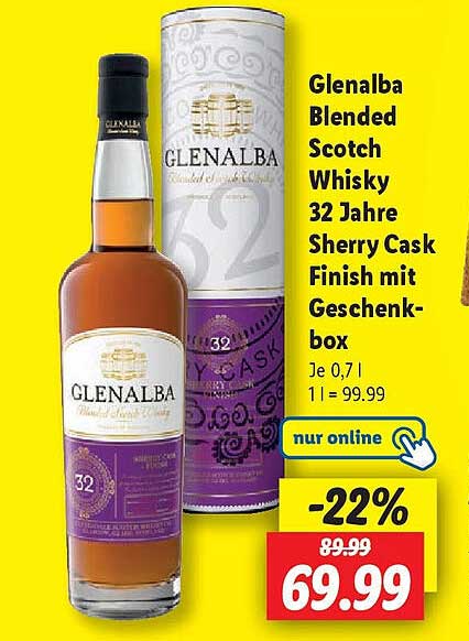Glenalba Blended Scotch Whisky 32 Jahre Sherry Cask Finish mit Geschenkbox