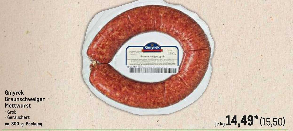 Gmyrek Braunschweiger Mettwurst - Grob und Geräuchert, ca. 800-g-Packung