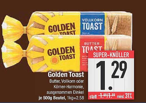 Golden Toast – Butter, Vollkorn oder Körner-Harmonie, 500 g