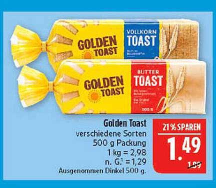 Golden Toast verschiedene Sorten 500 g Packung