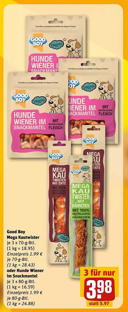 Good Boy Mega Kautwister und Hunde Wiener im Snackmantel - 3 für nur 3,98 € statt 5,97 €