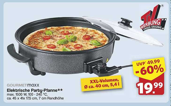 GOURMETmaxx Elektrische Party-Pfanne - XXL-Volumen