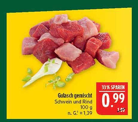 Gulasch gemischt Schwein und Rind 100 g