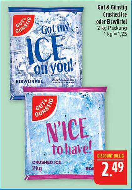 Gut & Günstig Crushed Ice oder Eiswürfel 2 kg Packung