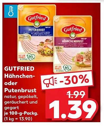 GUTFRIED Hähnchen- oder Putenbrust natur, gepökelt, geräuchert und gegart