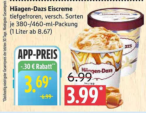 Häagen-Dazs Eiscreme – verschiedene Sorten im Angebot