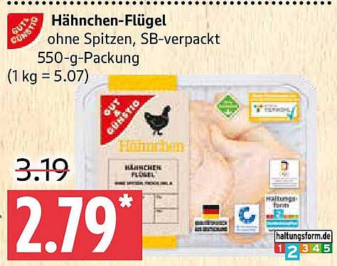 Hähnchen-Flügel ohne Spitzen, SB-verpackt 550-g-Packung