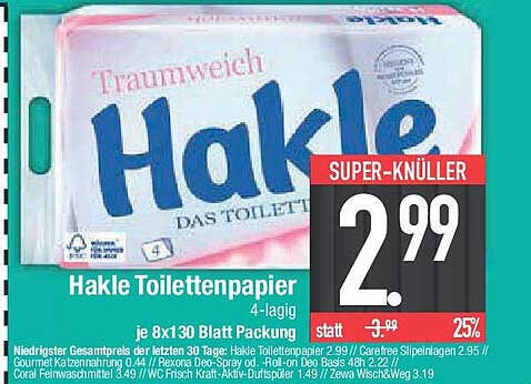 Hakle Toilettenpapier 4-lagig, je 8x30 Blatt Packung