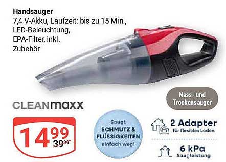 Handsauger CLEANmaxx, 7,4 V-Akkus, bis zu 15 Min. Laufzeit