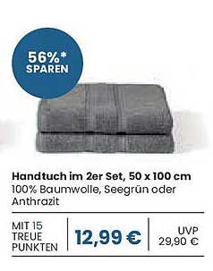 Handtuch im 2er Set, 50 x 100 cm, 100% Baumwolle in Seegrün oder Anthrazit