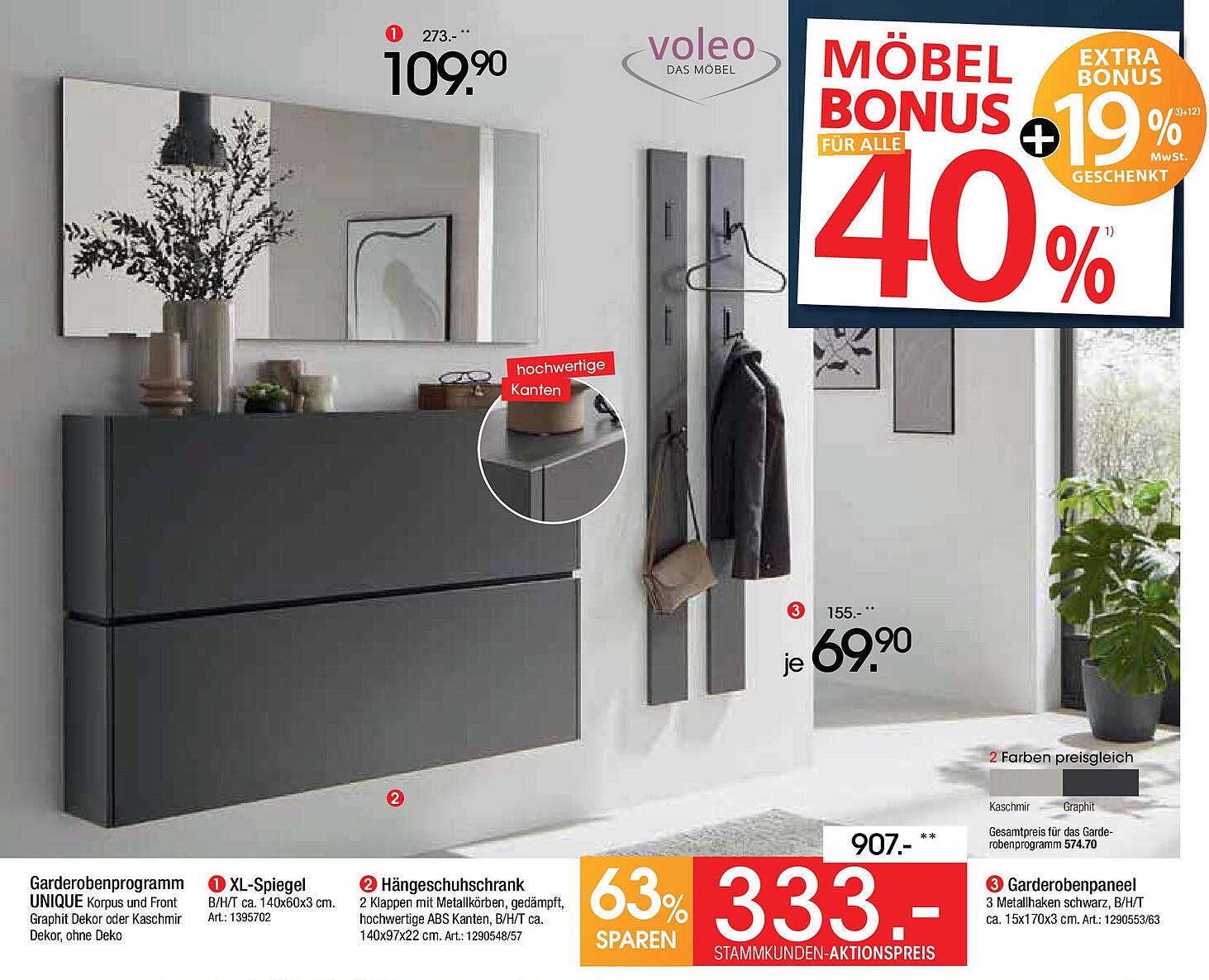 Hängeschuhschrank und XL-Spiegel - 40% Möbel Bonus