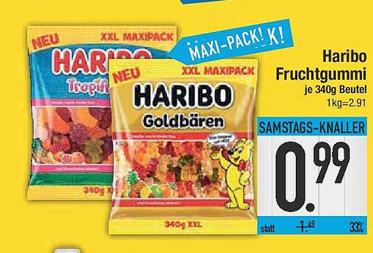 Haribo Fruchtgummi 340g Beutel (Goldbären und Tropifrutti)