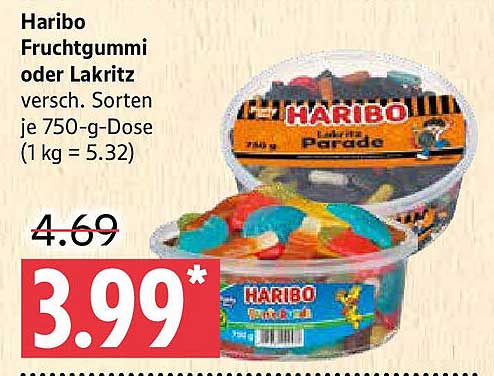 Haribo Fruchtgummi oder Lakritz 750 g Dose