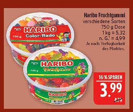 Haribo Fruchtgummi verschiedene Sorten 750 g Dose