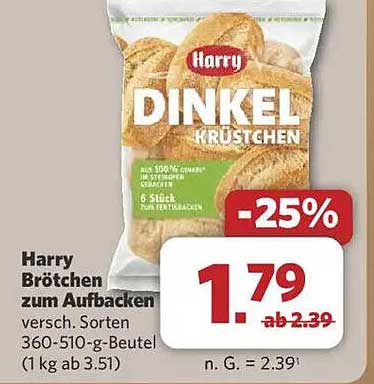 Harry Brötchen zum Aufbacken Dinkel Krüstchen