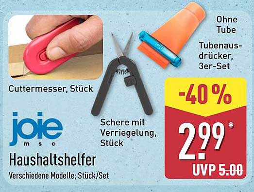 Haushaltshelfer - Schere mit Verriegelung, Cuttermesser und Tubenausdrücker, 3er-Set