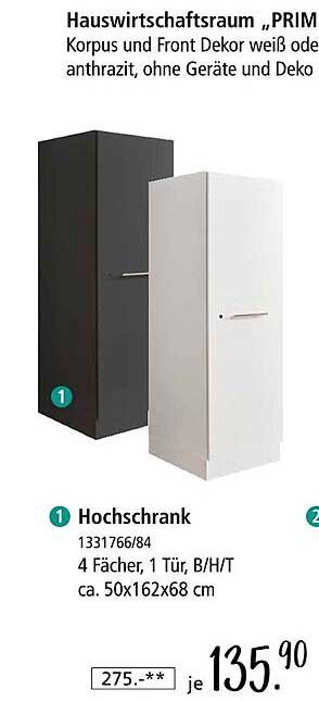 Hauswirtschaftsraum "PRIM" Hochschrank in weiß oder anthrazit