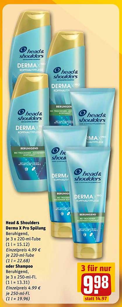 Head & Shoulders Derma X Pro Spülung Beruhigend, 3 x 220-ml-Tube