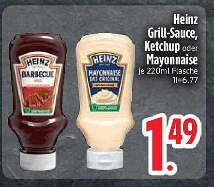 Heinz Grill-Sauce, Ketchup oder Mayonnaise je 220ml Flasche