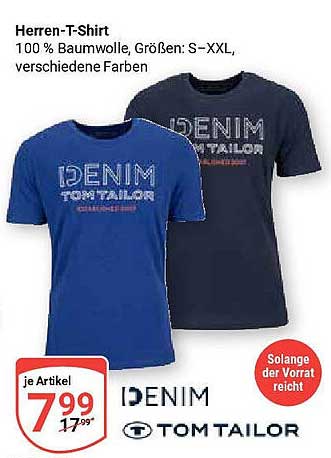 Herren-T-Shirt von Tom Tailor – 100 % Baumwolle, Größen: S–XXL, verschiedene Farben