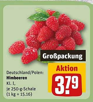 Himbeeren Kl. I, je 250-g-Schale (1 kg = 15,16)