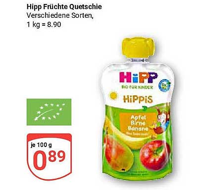Hipp Früchte Quetschie - Verschiedene Sorten, 100 g für nur 0,89 €