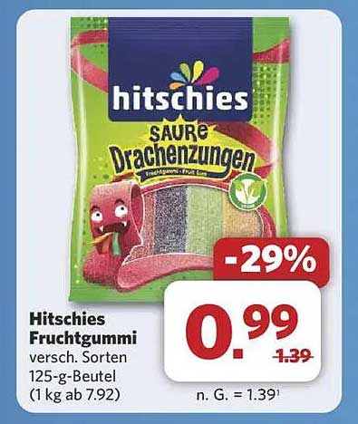 Hitschies Fruchtgummi Saure Drachenzungen 125-g-Beutel
