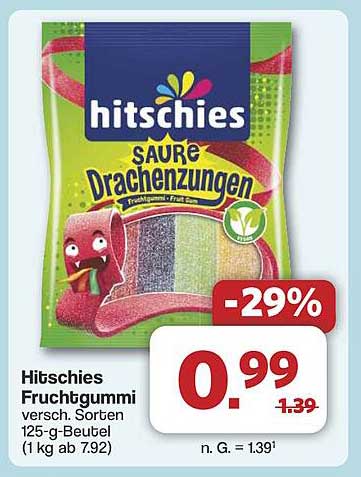 Hitschies Saure Drachenzungen Fruchtgummi 125-g-Beutel