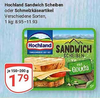 Hochland Sandwich Scheiben oder Schmelzkäseartikel - Verschiedene Sorten