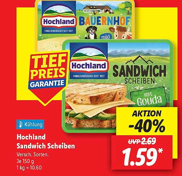 Hochland Sandwich Scheiben, verschiedene Sorten